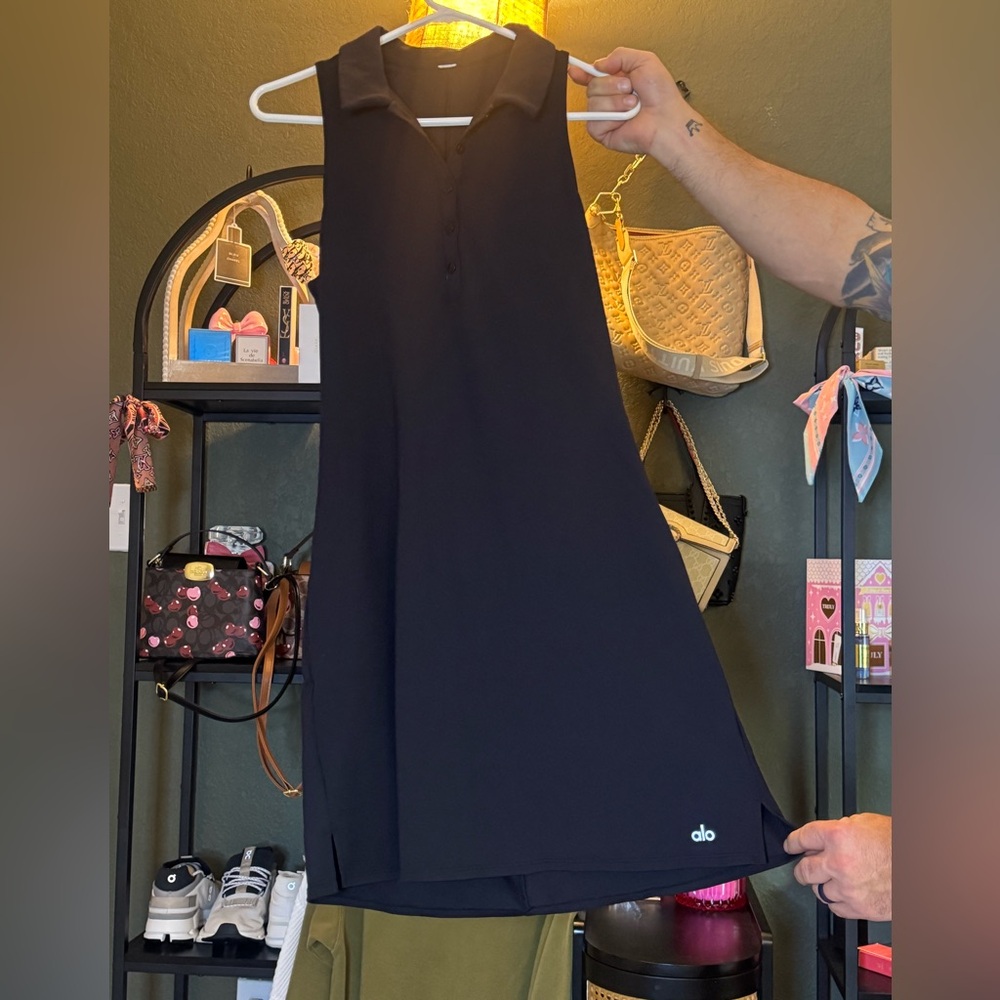ALO Yoga Black Collared Mini Dress